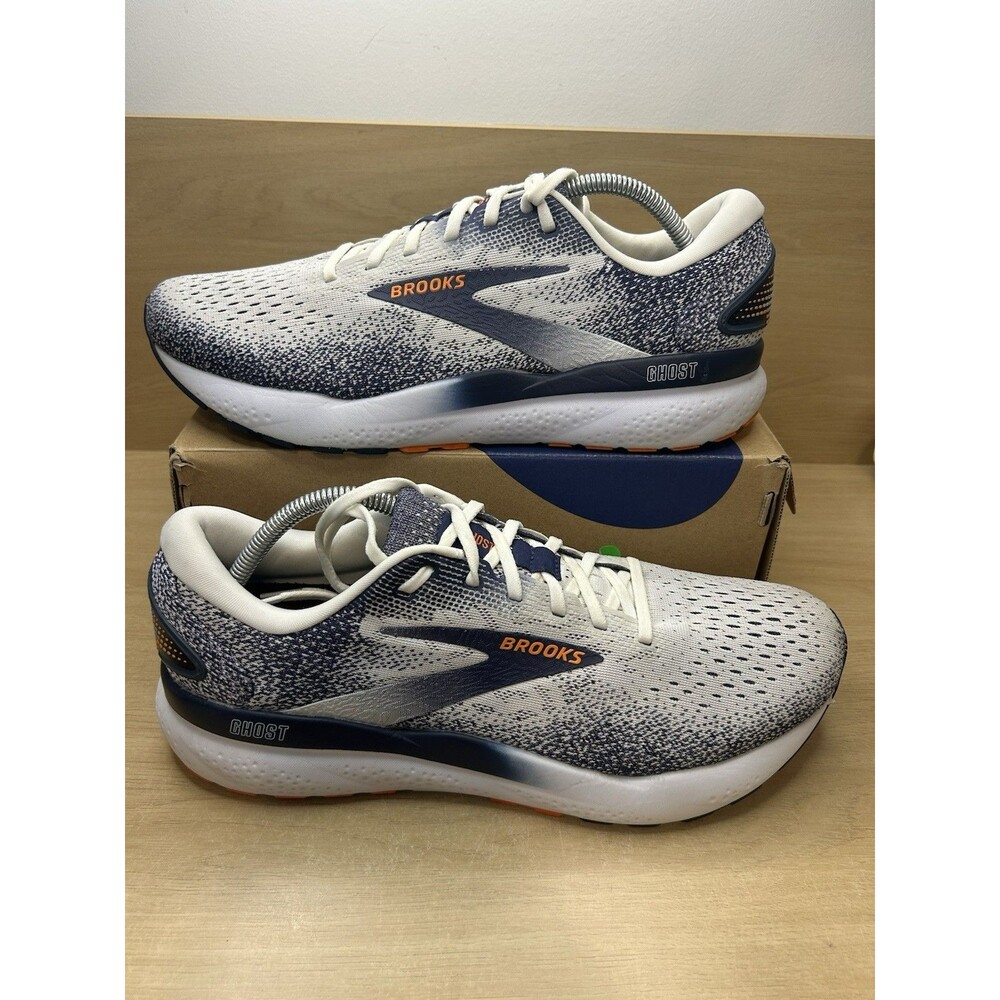 Brooks Men’s Ghost 16 Neutral Running Shoe - White/Peacoat/Orange - 11 Medium